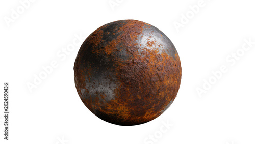 Konstfotografi Isolated antique heavily rusted metal sphere object showing corrosion and aged t