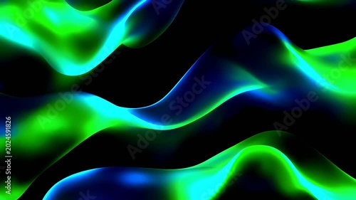 Vibrant green and blue abstract waves.