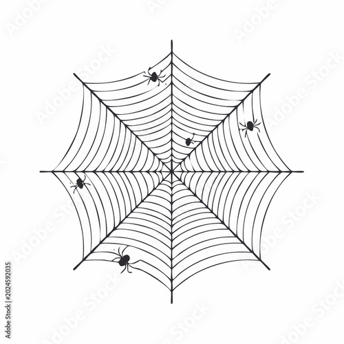 Hand-drawn spider web with spiders illustration
