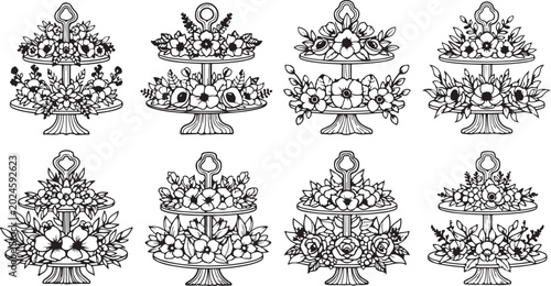 Obraz na płótnie Detailed black and white line art illustration of ornate wrought iron gates and