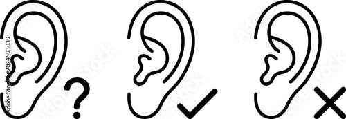 Tableau sur toile Set of ear icons with question mark, check mark and cross sign