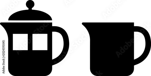 Schilderij op canvas French press coffee maker and milk pitcher icons