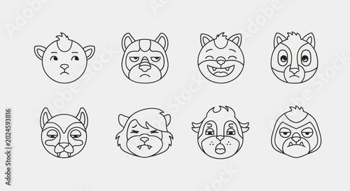 Obraz na plátně Cartoon animal faces expressing emotions