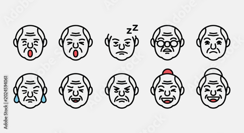 Foto Elderly face icons expressing emotions