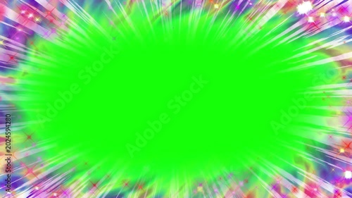 Vibrant green abstract background with colorful radial patterns and glowing effects