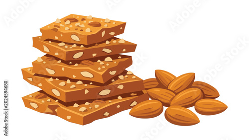Stack of nutty energy bars and almonds.