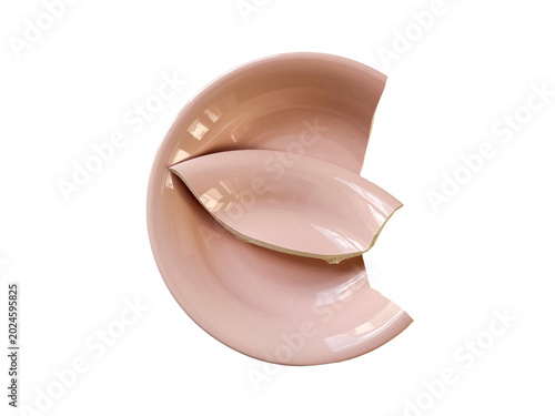 Foto Broken Pink Ceramic Plate Isolated on Transparent Background With Shattered Dish