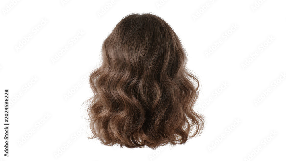 Fototapeta premium Isolated beautiful wavy brown hair wig or hairpiece with subtle reddish pinkish highlights beauty fashion