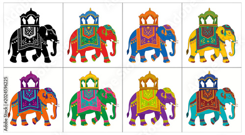Foto decorated elephant with palanquin colorful vector illustration set