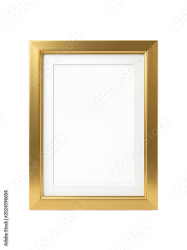 Golden picture frame with white mat and transparent background