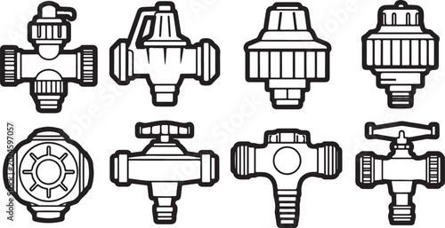 Bilde på lerret Collection of vintage steam locomotives and train icons isolated vector illustra