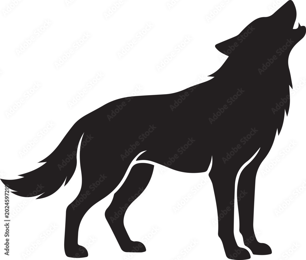 Obraz premium Howling wolf silhouette on vector.