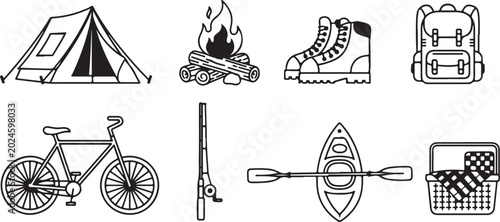 Bild auf Leinwand Set of vintage bicycle and motorcycle vector icons line art Vector