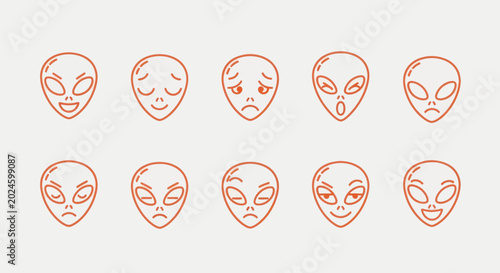 Alien heads with various facial expressions