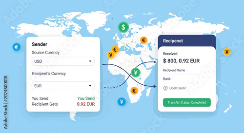 Tableau sur toile Illustration of a digital currency exchange interface showing sender and recipient details with currency conversion