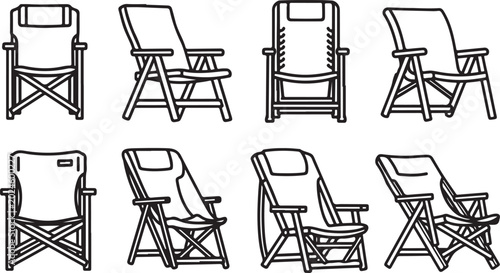 Fotografie Collection of eight black wooden chairs with woven seats Vector