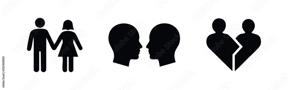 Fototapeta premium Relationship Icons Set with Couple Communication and Breakup Symbols