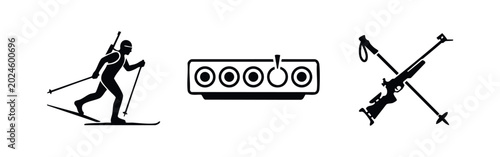 Tableau sur toile Biathlon Sport Icons with Skier Target and Equipment