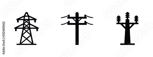 Tableau sur toile Electrical Power Lines and Utility Transmission Tower Icons Set