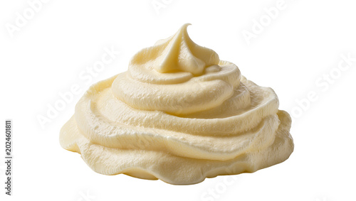 Photos Isolated creamy swirl of dessert topping or savory condiment for food presentati