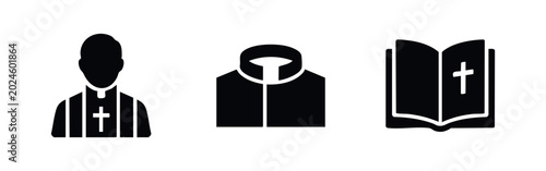 Foto Religious Icons Set featuring Priest Bible and Clerical Collar
