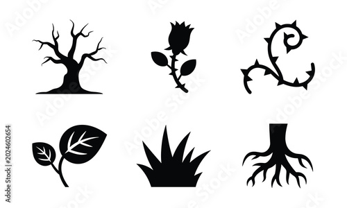 Εκτύπωση καμβά Spooky nature elements with dead tree thorny rose bush and roots.