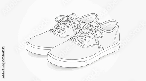 Illustration of a Pair of White Sneakers in a Minimalist Design Style