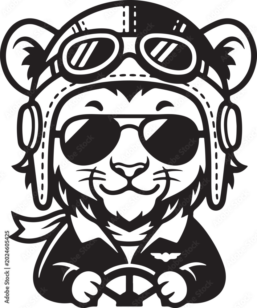 Obraz premium Cute cartoon bear wearing pilot hat and sunglasses smiling aviator bear