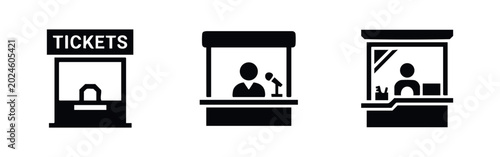 Quadro su tela Ticket Booth and Information Counter Silhouette Icon Set