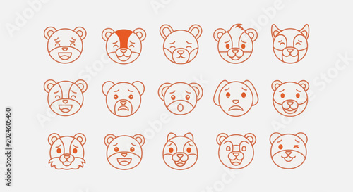 Foto Cartoon bear heads emotive line art