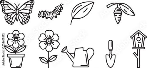 Vector illustration of various types of flowers and plants icons set Vector