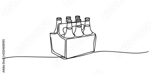 Schilderij op canvas Beer bottles set one line continuous drawing