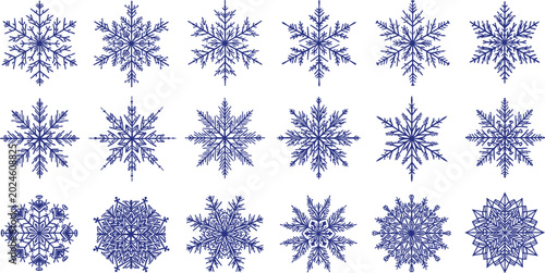 Photos Intricate blue snowflakes collection, winter decorative patterns, frosty ice cry