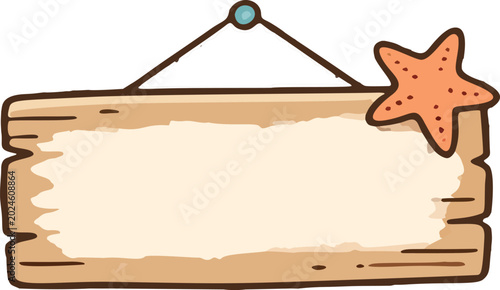 Cute Blank Hanging Wooden Signboard with Starfish Vector