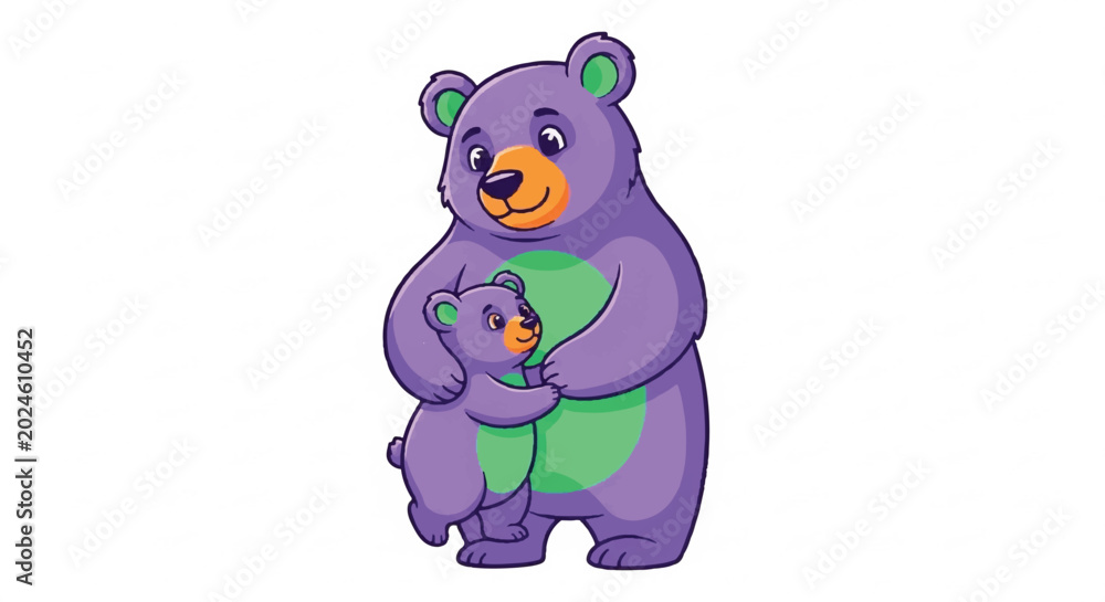 Obraz premium Cute cartoon mother bear hugging her cub.