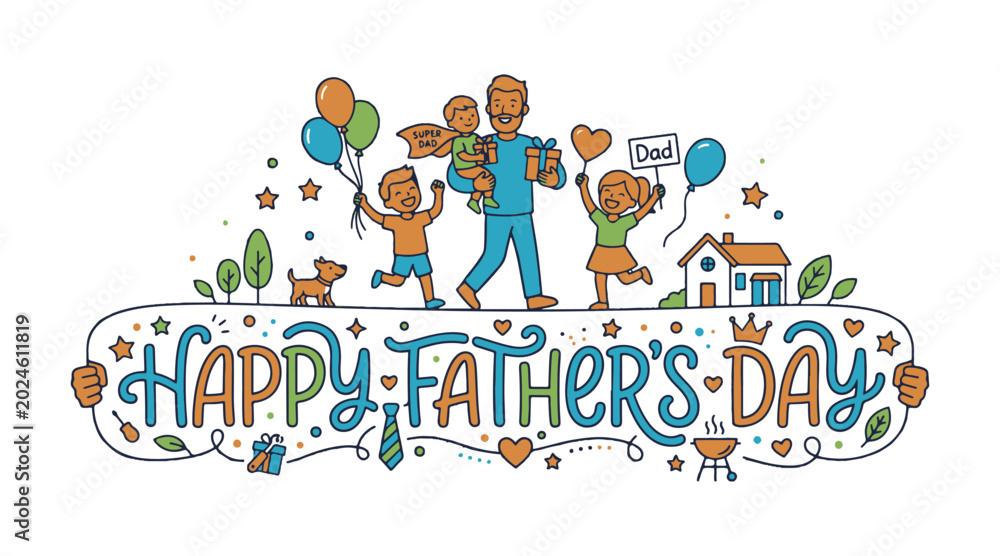 Naklejka premium Happy Father's Day greeting card, poster. Vector art 