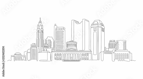 Minimalist Columbus Skyline Line Art Illustration Featuring Iconic Ohio Cityscape Landmark Architecture Contour Design