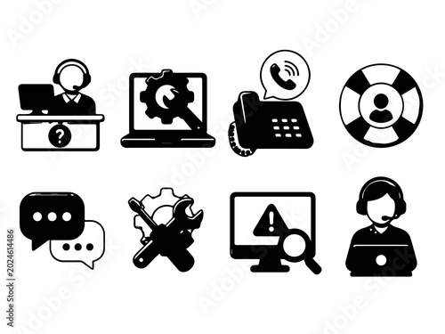 Customer Support and Technical Service Icons Set
