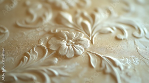 Elegant floral wallpaper with a textured surface. The raised flower design adds depth and sophistication.