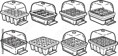 Photos Collection of eight black and white line art hats with checkered pattern Vector