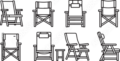 Картината върху платно Black line drawing of different simple wooden chairs set isolated on white backg