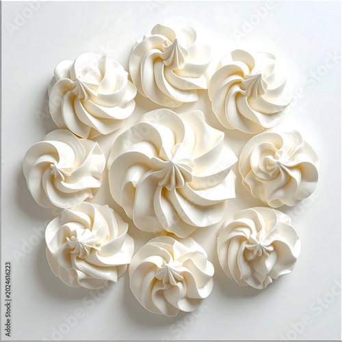 Whipped Cream Swirls Arranged Beautifully on a White Background.