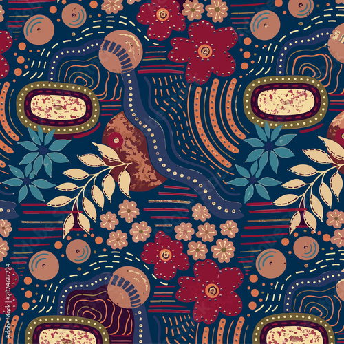 Obraz na płótnie Creative seamless abstract ethnic pattern inspired by traditional folk art and aboriginal dot motifs