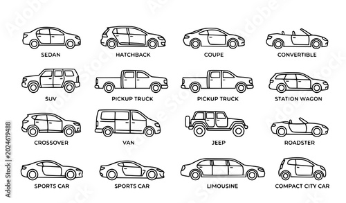 Foto Minimalist automobile body type vector collection with modern car outline illust