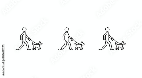 Row of stick figure characters walking in unison