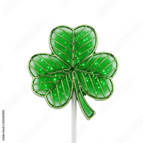 Green shamrock lollipop with glitter and gold trim