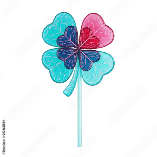 Four leaf clover with blue and pink color scheme