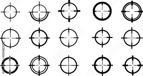Crosshair and Target Sight Icons Set. Sniper Rifle Scope Reticle Symbols.
