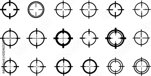 Crosshair and Target Sight Icons Set. Sniper Rifle Scope Reticle Symbols.
