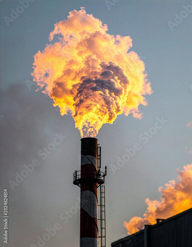 Tableau sur toile Industrial smoke illuminated by warm golden backlight, forming elegant abstract